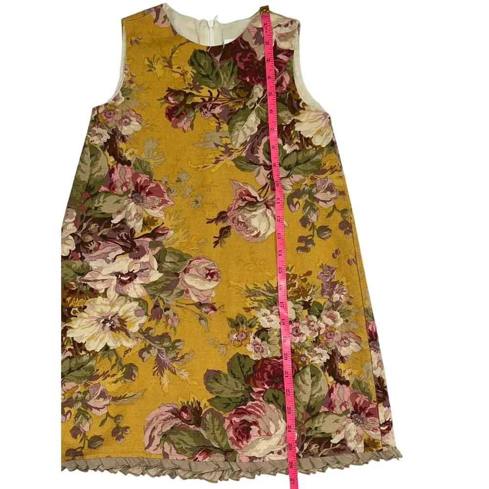 Trish Scully Girls Golden Yellow Vintage Floral Cotton Sleeveless Dress Size 6X